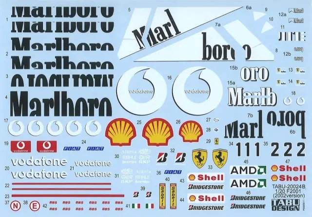 タブデザイン 1/20 フェラーリ F2001 Ver.F2002 2002 フルデカール タミヤ対応　TABU-20024