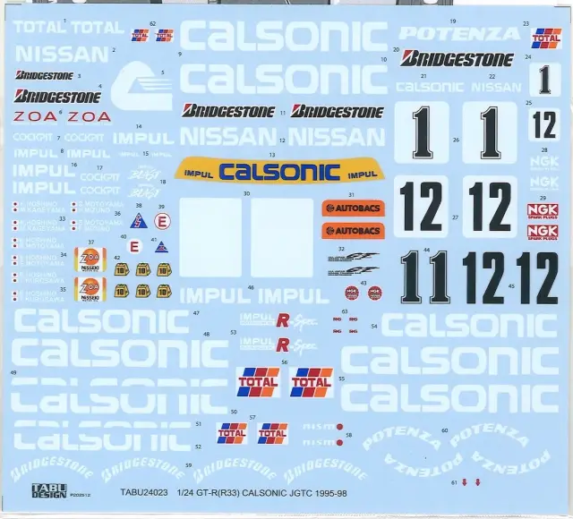 タブデザイン 1/24 カルソニック ニッサン スカイライン GT-R R33 JGTC 1995 - 1998 フルデカール タミヤ対応　TABU-24023