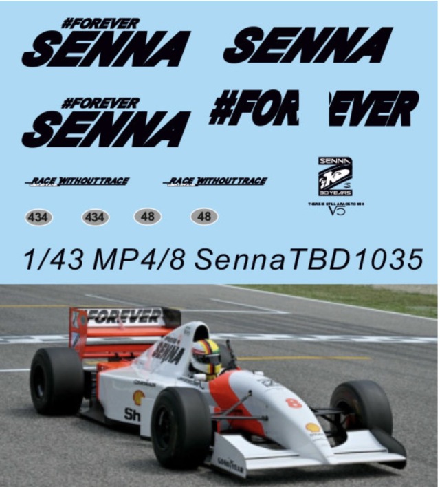 TBデカール 1/43 マクラーレン MP/4/8 2024 イモラ イベント走行 Forever SENNA S.ベッテル 所有モデル　TBD1035