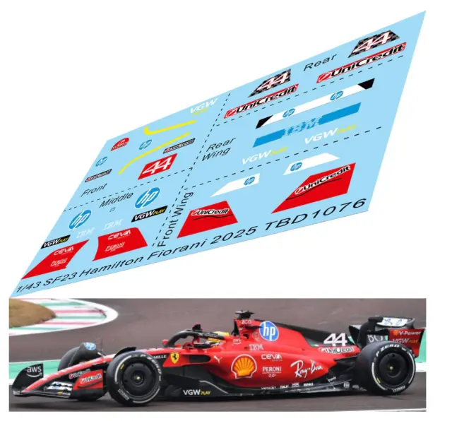TBデカール 1/43 フェラーリ SF-23 フィオラノテスト 2025 L.ハミルトン オプションデカール ルックスマート対応　TBD1076
