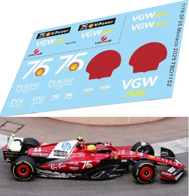 TBデカール 1/18 フェラーリ SF-25 モナコGP オプションデカール　TBD1152