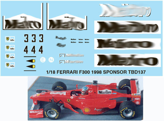 TBデカール 1/18 フェラーリ F300 1998 マルボロ タバコデカール　TBD137