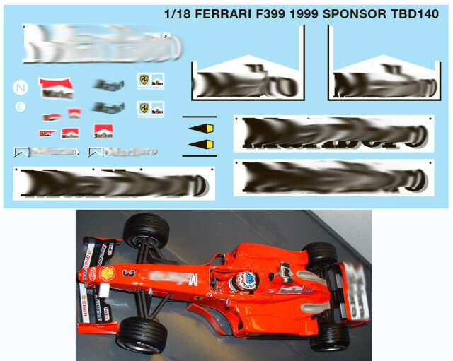 TBデカール 1/18 フェラーリ F399 1999 マルボロ タバコデカール　TBD140