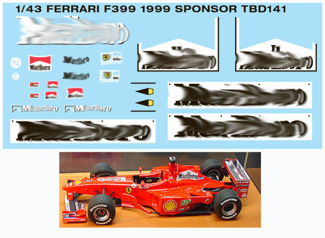 TBデカール 1/43 フェラーリ F399 1999 マルボロ タバコデカール　TBD141