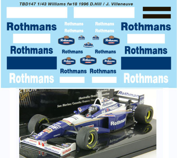 TBデカール 1/43 ウィリアムズ FW18 1996 ロスマンズ タバコデカール　TBD147