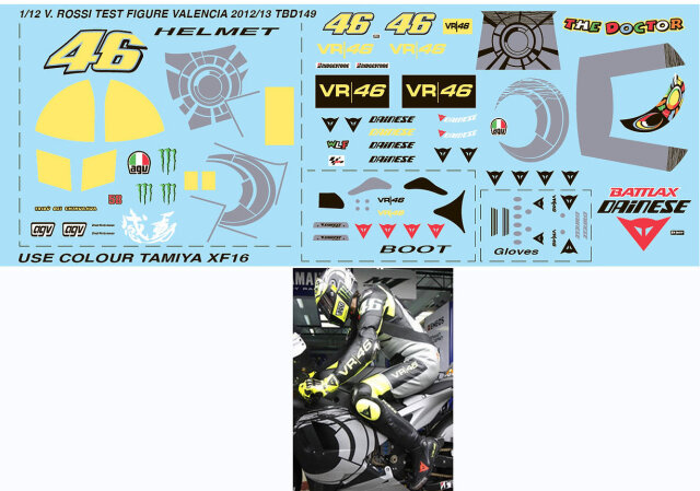 TBデカール 1/12 V.ロッシ 2012 バレンシアGP YZR-M1 フィギュアデカール　TBD149