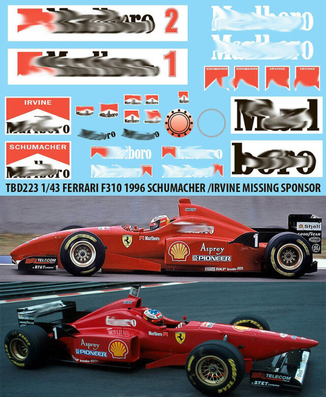 TBデカール 1/43 フェラーリ F310 1996 マルボロ タバコデカール　TBD223