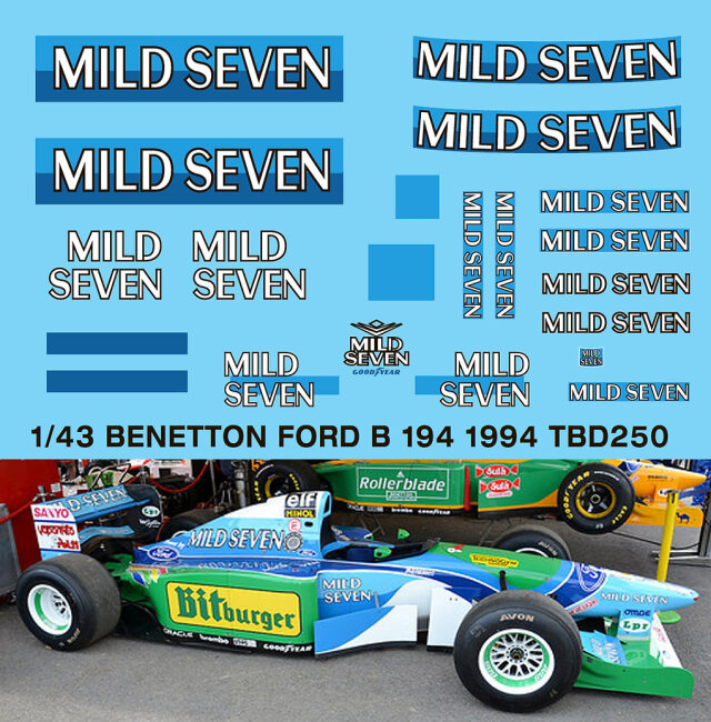 TBデカール 1/43 ベネトン B194 1994 マイルドセブン タバコデカール　TBD250