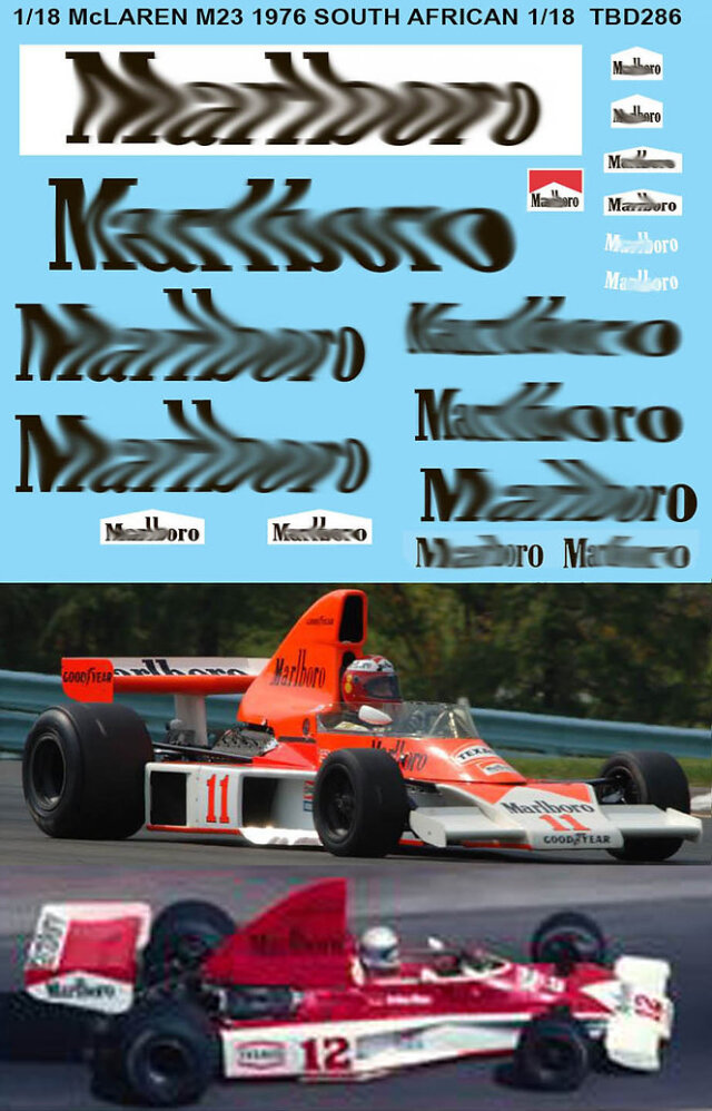 TBデカール 1/18 マクラーレン M23 1976 南アフリカGP マルボロ タバコデカール　TBD286