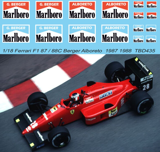 TBデカール 1/18 フェラーリ 187/88C マルボロ タバコデカール　TBD435