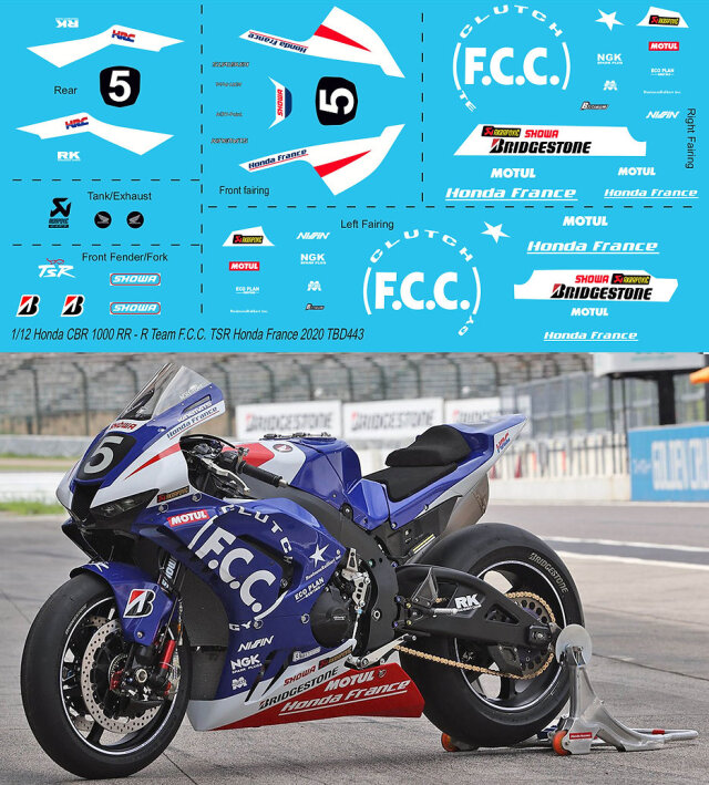TBデカール 1/12 ホンダ CBR 1000RR フランス FCC TSRホンダ 2020 No.5 フルデカール　TBD443