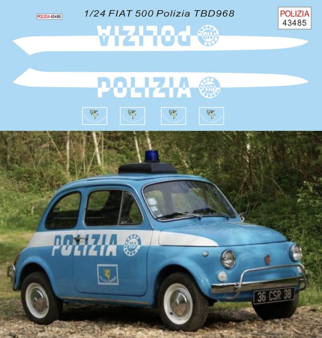 TBデカール 1/24 フィアット 500 イタリア警察 ドレスアップデカール　TBD968