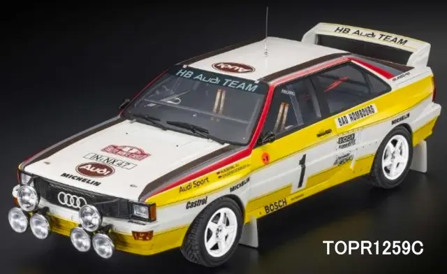 [予約] トップマルケス 1/12 アウディ クワトロ A2 1984 ラリー オートモービル モンテカルロ No.1 W.ロール / C.ガイストドルファー　TOPR1259C
