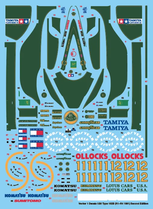 Vector 1 Decals (ベクター ワン デカール) 1/20 ロータス 102B フォード 1991 (タミヤ対応) カルトグラフ製 D20-004