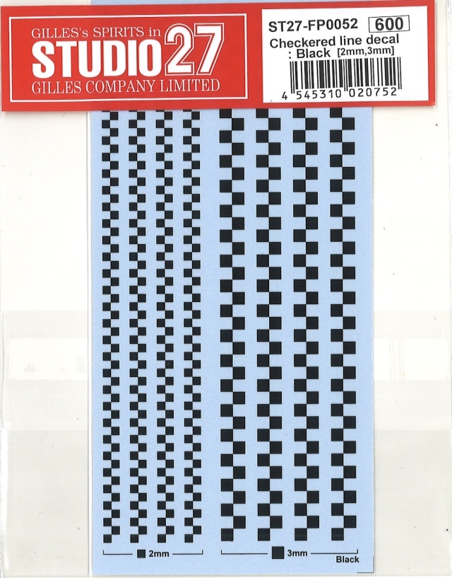 スタジオ27 チェッカーラインデカール ブラック 2mm角、3mm角 長さ130mm　FP0052