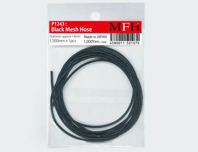 モデルファクトリー ヒロ ブラック メッシュ ホー ス 外径約1.8mm、長さ1,500mm x 1本入り。　MFH-P1243