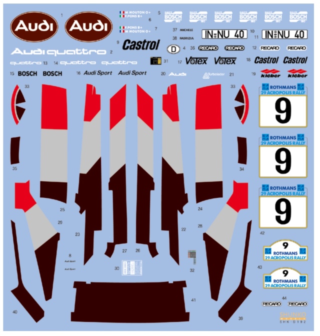 シュンコーモデル 1/24 アウディ クアトロ アクロポリス 1982 フルスポンサーデカール (タミヤ対応)　SHK-D192