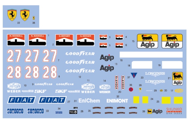 シュンコーモデル 1/20 フェラーリ F189 640 1989 フルスポンサーデカール (タミヤ対応)　SHK-D223