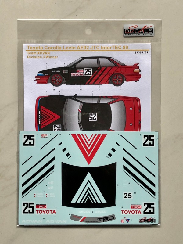 SK Decal 1/24 トヨタ カローラ レビン AE92 JTC インターテック 1989 No.25 フルスポンサーデカール (Beemax対応)　SK24103