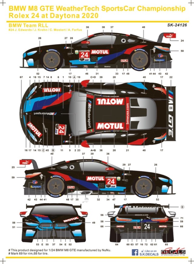 SK Decal 1/24 BMW M8 GTE デイトナ 24h 2020 No.24 フルスポンサーデカール　SK24126