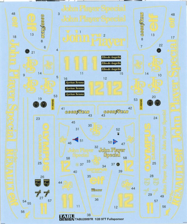 タブデザイン 1/20 ロータス 97T フルスポンサーデカール (フジミ対応)　TABU-20097R