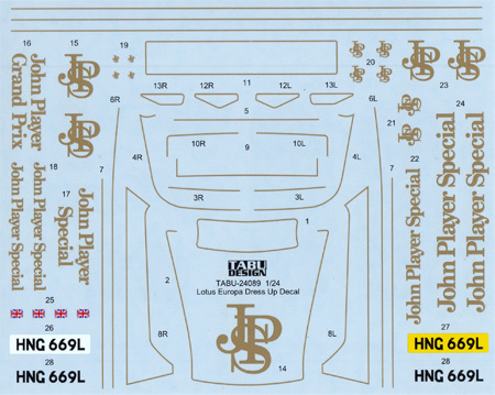 タブデザイン 1/24 ロータス ヨーロッパ JPS ドレスアップデカール (タミヤ対応)　TABU-24089