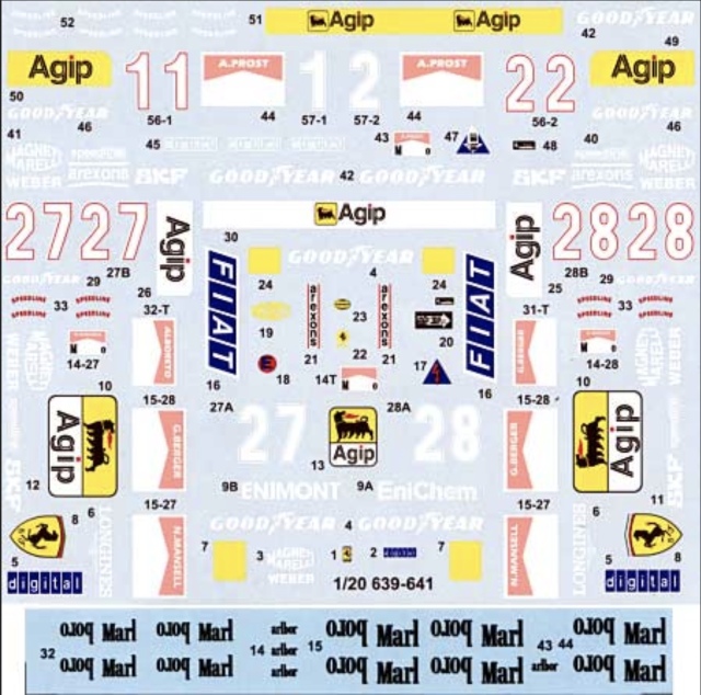 タブデザイン 1/20 フェラーリ F188 639/F189 640/F190 641 フルスポンサーデカール (タミヤ対応)　TABU-20056