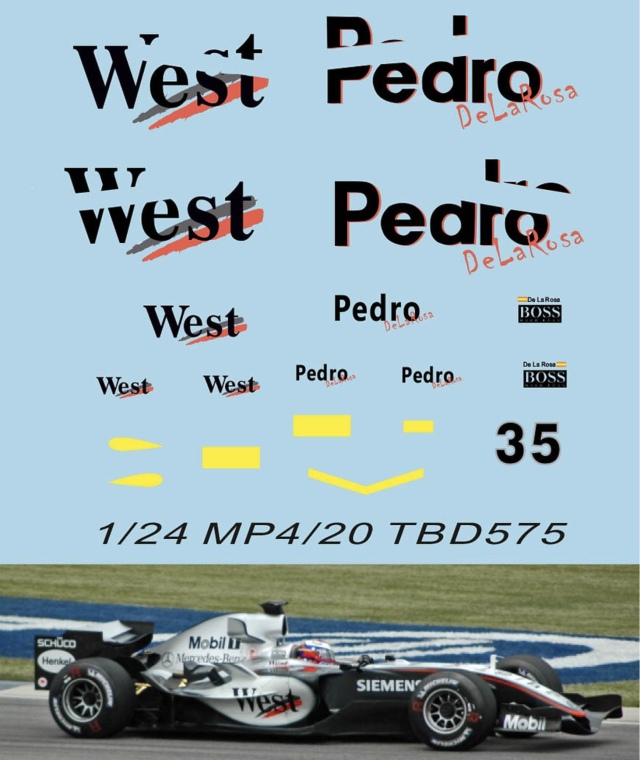 TBデカール 1/24 マクラーレン MP4/20 2005 ウエスト P.デラロサネーム&ゼッケン タバコデカール　TBD575