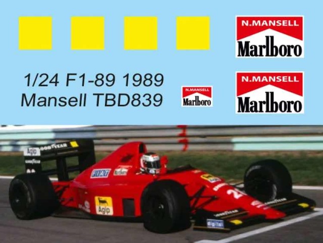 TBデカール 1/24 フェラーリ F189 640 1989 N.マンセル マルボロ タバコ&オプションデカール　TBD839