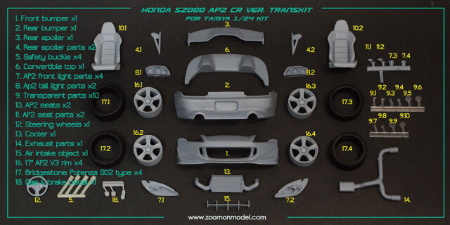 ZoomOn 1/24 トランスキット ホンダ S2000 AP2 CR (タミヤ対応)　Z036