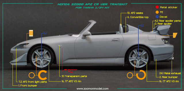 ZoomOn 1/24 トランスキット ホンダ S2000 AP2 CR タミヤ対応 Z036