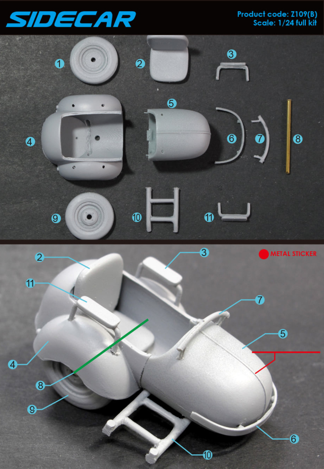ZoomOn 1/24 フルレジンキット ベスパ 125 VNB サイドカー　Z111b
