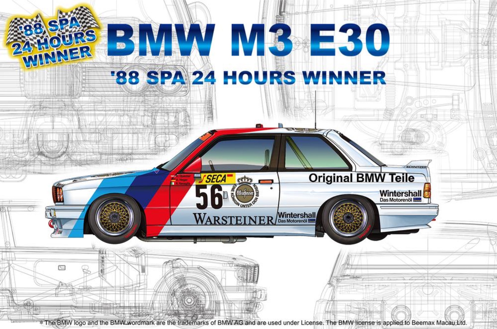 プラッツ/nunu 1/24 プラモデル BMW M3 E30 Gr.A ワルシュタイナー スパ 24h 1988 No.56 ウィナー / No.57　PN24017