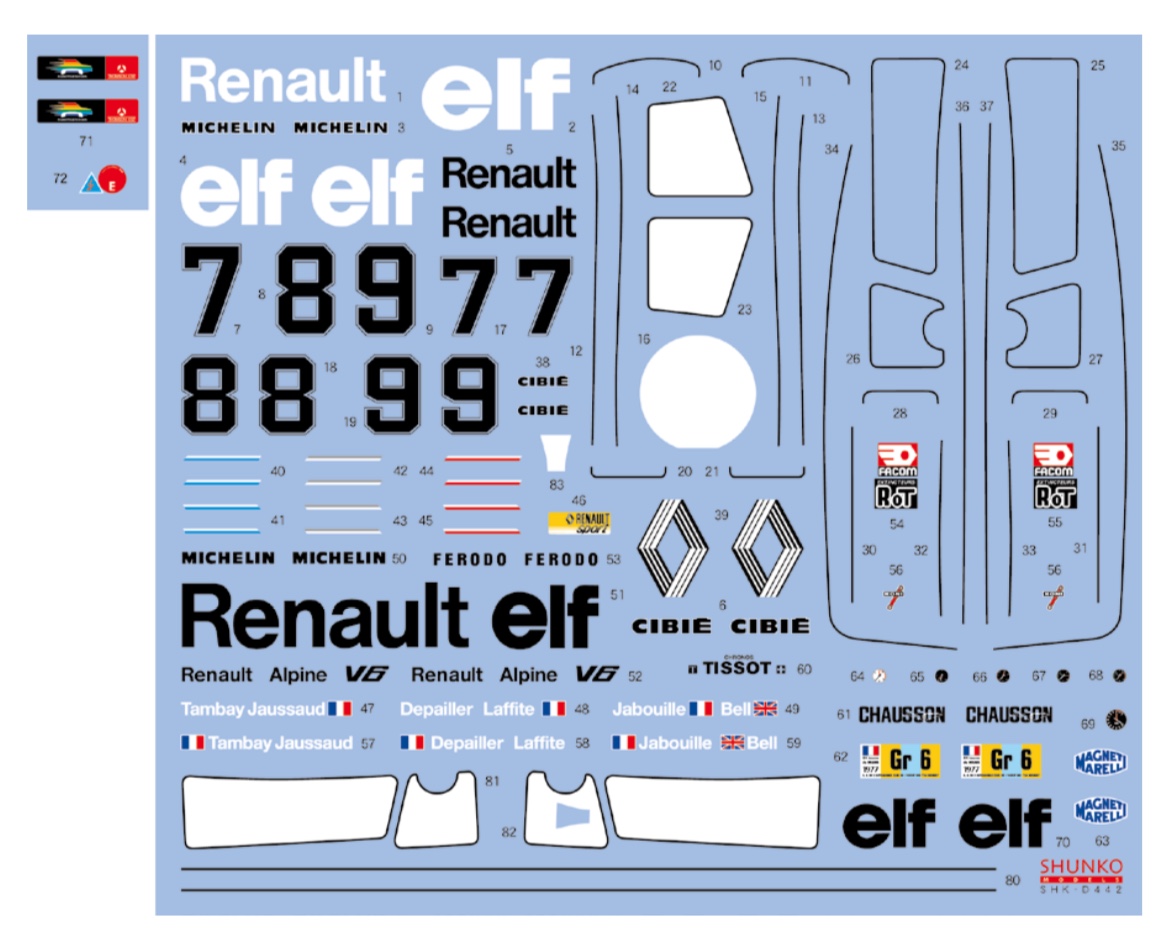 シュンコーモデル 1/24 アルピーヌ A442 ルマン 1977 ワークスカラー フルスポンサーデカール (タミヤ対応)　SHK-D442
