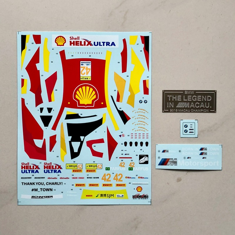 SK Decal 1/24 BMW M6 GT3 GT ワールドカップ 2018 マカオ No.42 フルスポンサーデカール (NuNu対応)　SK24081