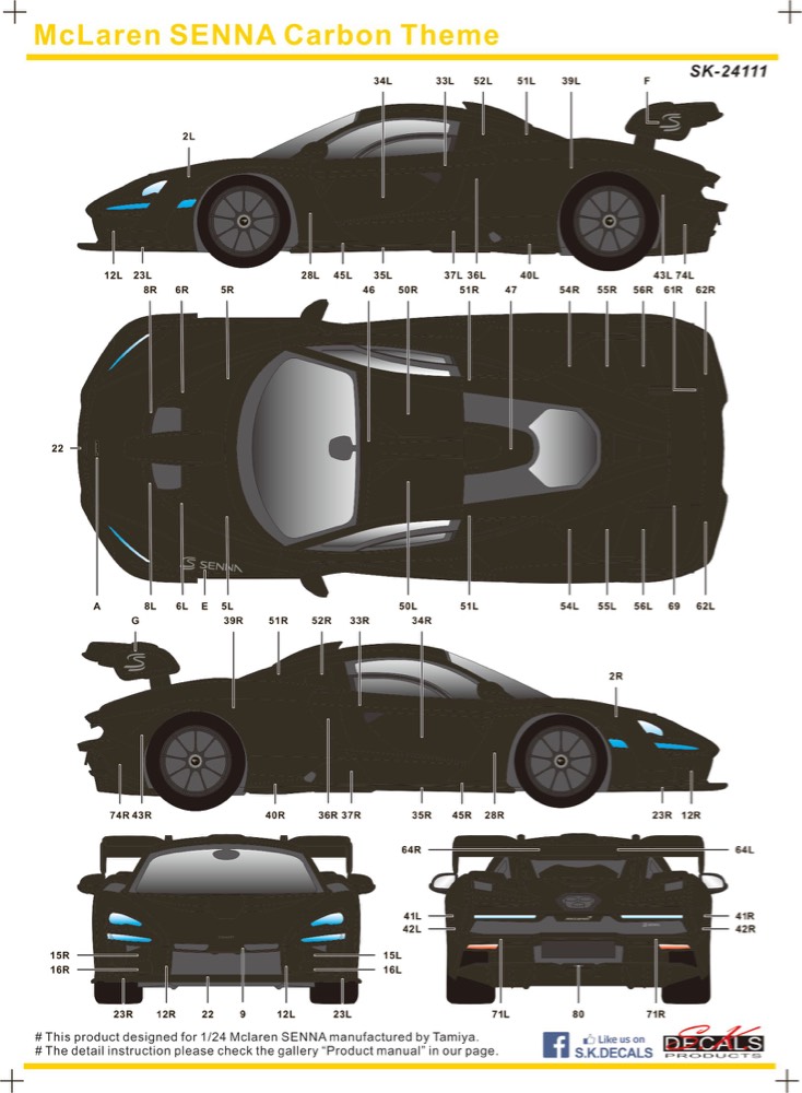 SK Decal 1/24 マクラーレン セナ フルカーボン デカール フルスポンサーデカール　SK24111