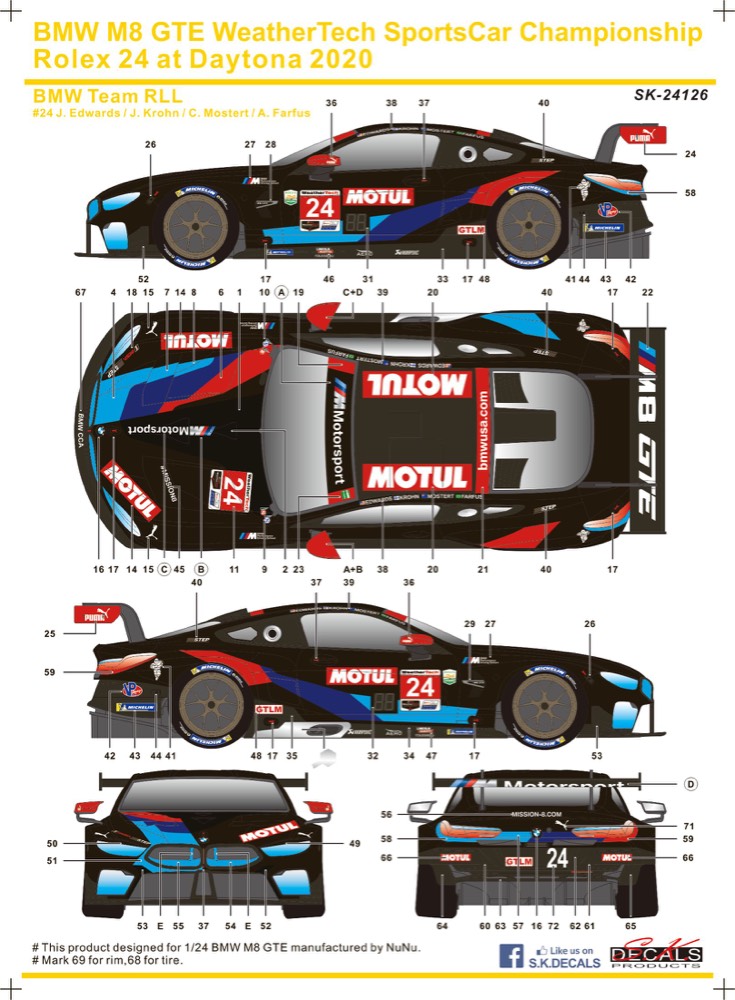 SK Decal 1/24 BMW M8 GTE デイトナ 24h 2020 No.24 フルスポンサーデカール　SK24126