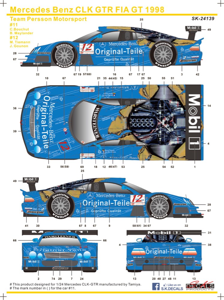 SK Decal 1/24 メルセデス ベンツ CLK-GTR FIA GT Original-Teile 1998 No.11/12 フルスポンサーデカール  SK24139