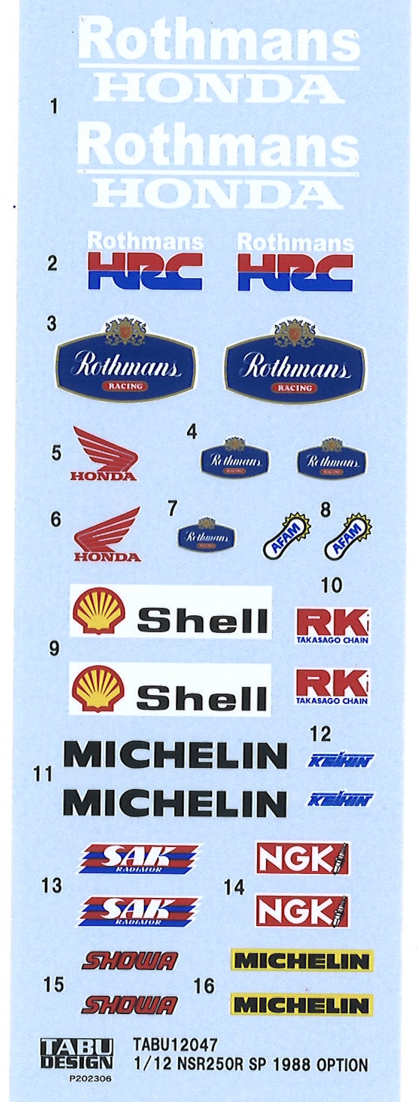 タブデザイン 1/12 ホンダ NSR250R SP 1988 ロスマンズ タバコ