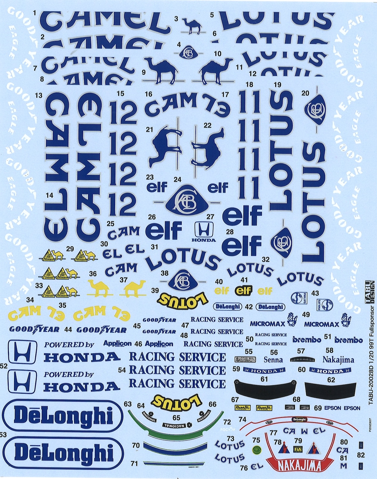 タブデザイン 1/20 ロータス 99T ホンダ 1987 フルデカール
