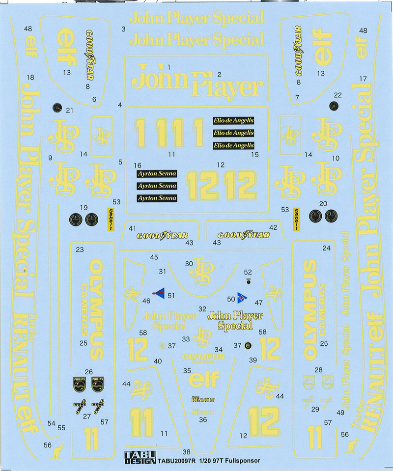 タブデザイン 1/20 ロータス 97T フルスポンサーデカール (フジミ対応)　TABU-20097R
