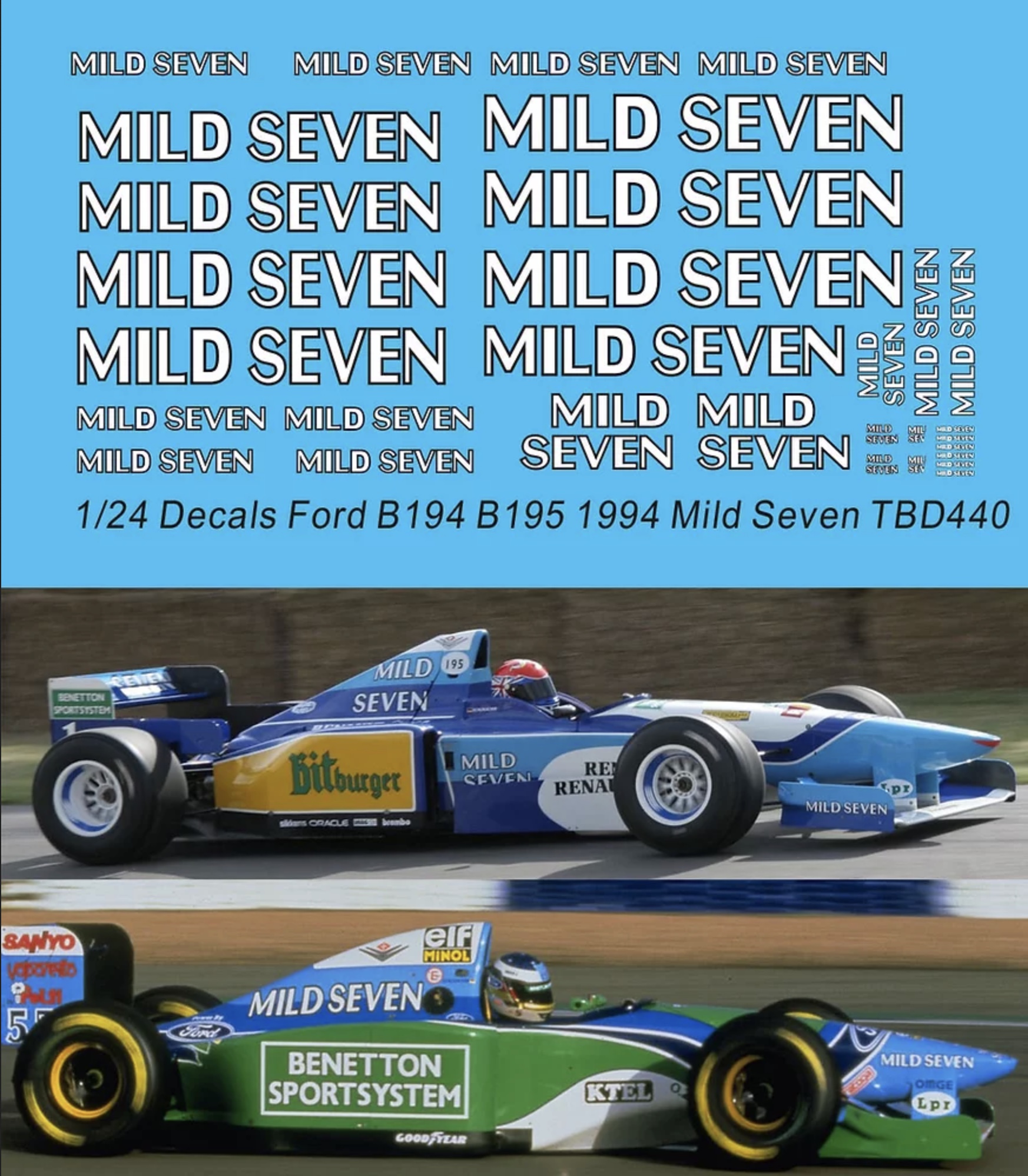 TBデカール 1/24 ベネトン B194 1994 & B195 1995 マイルドセブン タバコデカール TBD440 TBデカール 1/24 ベネトン B194 1994 & B195 1995 マイルドセブン タバコデカール TBD440