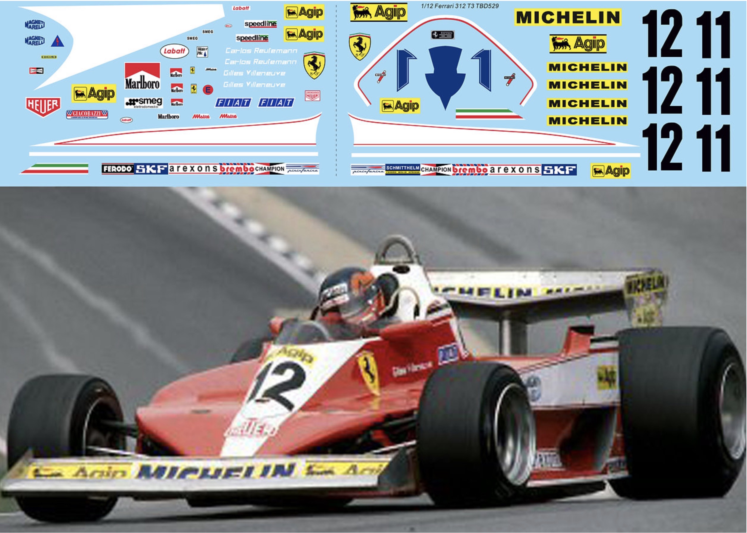 TBデカール 1/12 フェラーリ 312 T3 1978 フルデカール　TBD529