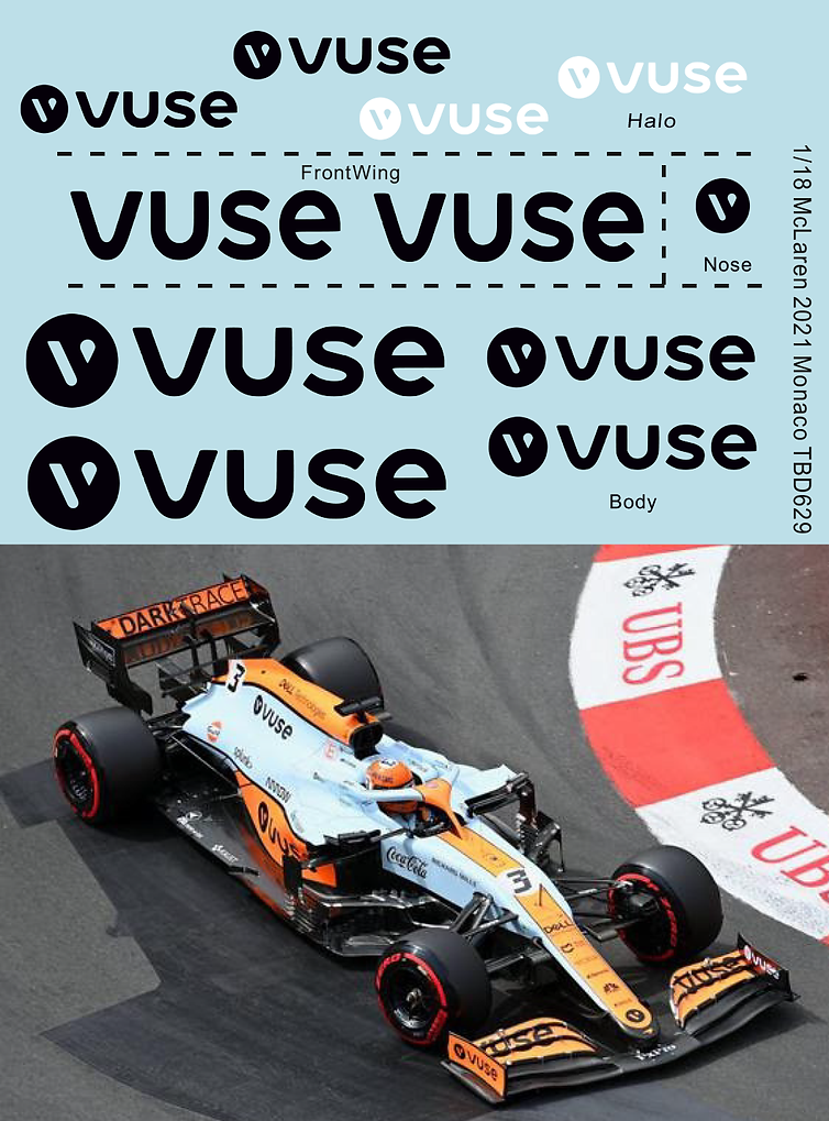 TBデカール 1/18 マクラーレン MCL35M モナコ GP 2021 "VUSE" 電子タバコデカール　TBD629