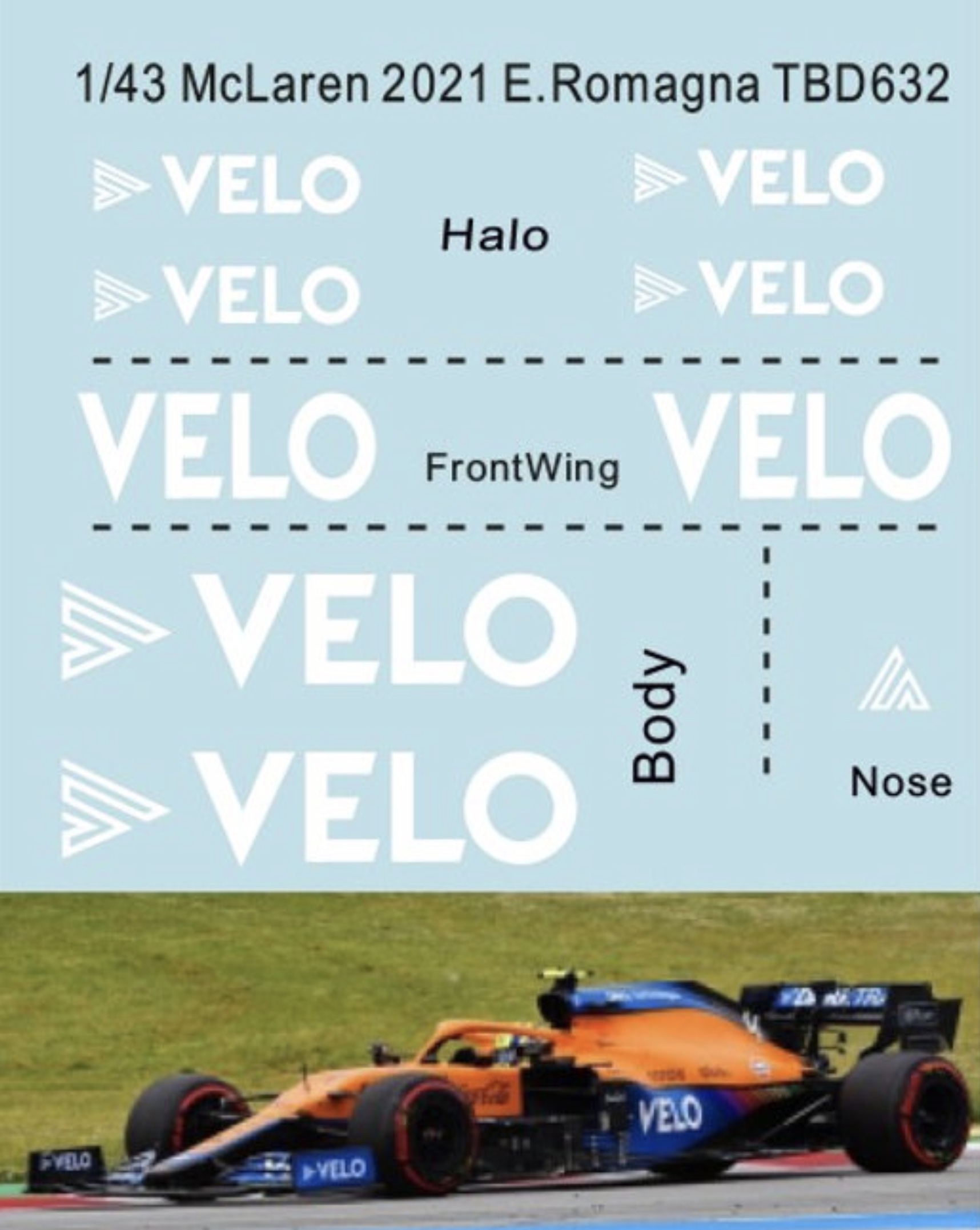 TBデカール 1/43 マクラーレン MCL35M エミリアロマーニャGP 2021 "VELO" 電子タバコデカール　TBD632
