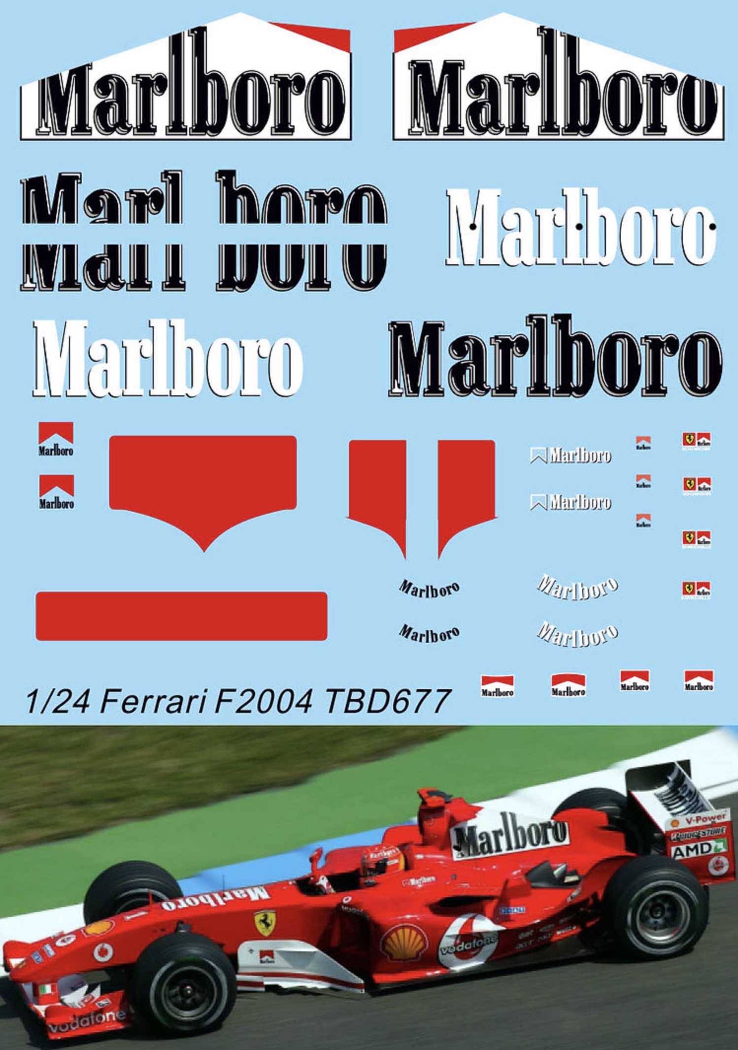 TBデカール 1/24 フェラーリ F2004 2004 マルボロデカール　TBD677