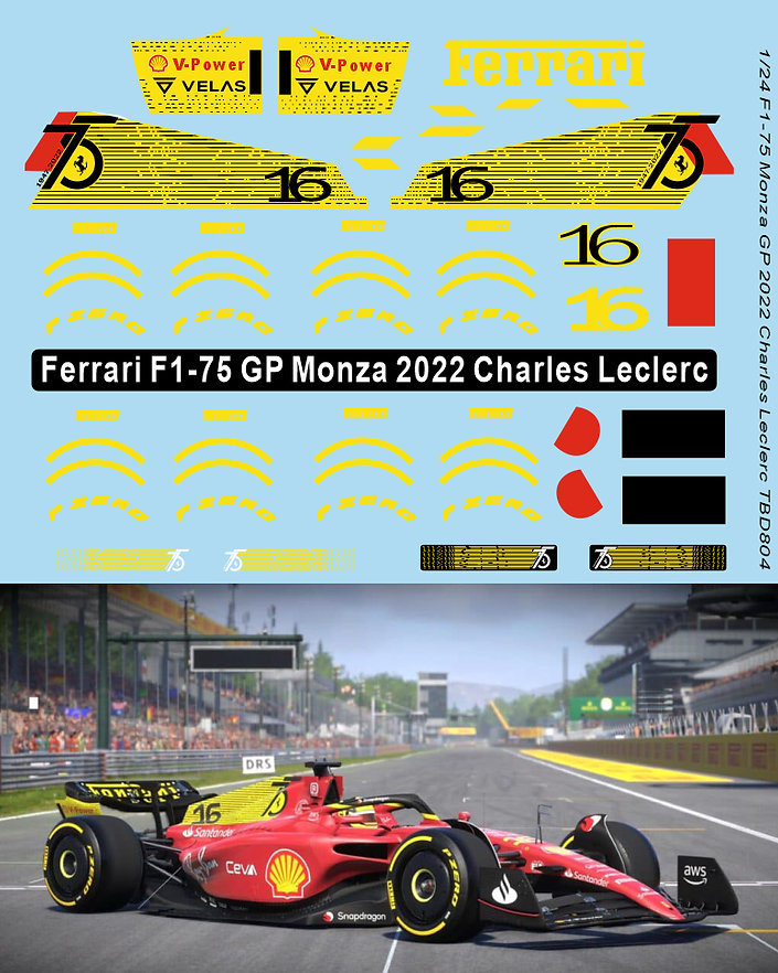 TBデカール 1/24 フェラーリ F1-75 イタリア GP 2022 C.ルクレール イエローデザインデカール　TBD804