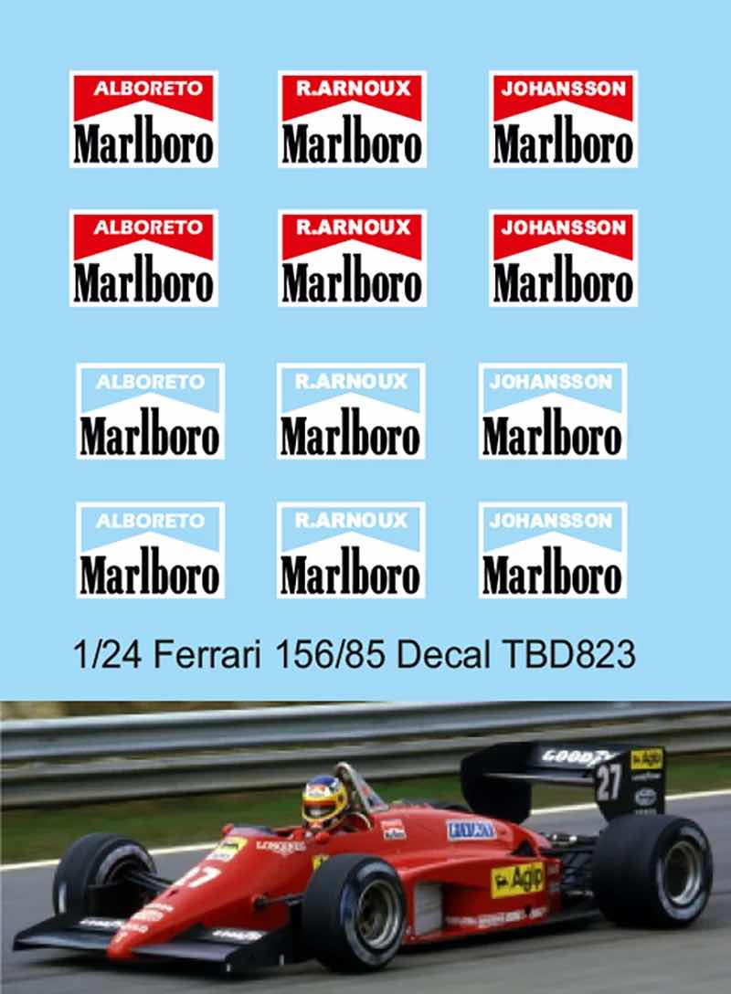 TBデカール 1/24 フェラーリ 156-85 1985 M.アルボレート/R.アルヌー/S.ヨハンソン マルボロ タバコデカール　TBD823