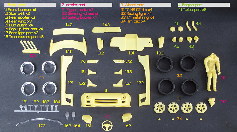 ZoomOn 1/24 トランスキット マツダ アンフィニ RX-7 FD3S "頭文字D 高橋啓介" フィギュアセット (タミヤ対応)　Z076