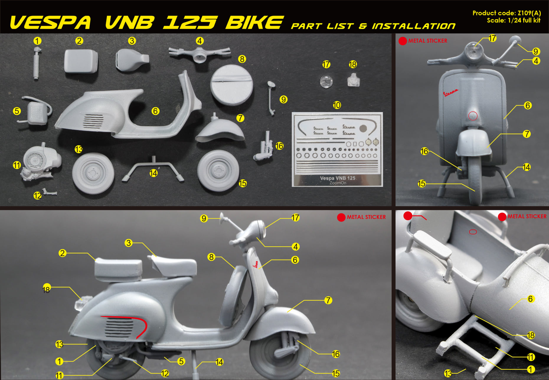 ZoomOn 1/24 フルレジンキット ベスパ 125 VNB　Z111a